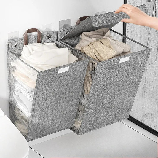 Wall-Mounted Foldable Laundry Basket Adhesive No-Drill Space-Saving Hamper Home Decor