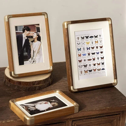 Vintage Wood and Brass Tabletop Photo Frame Classic Home Decor