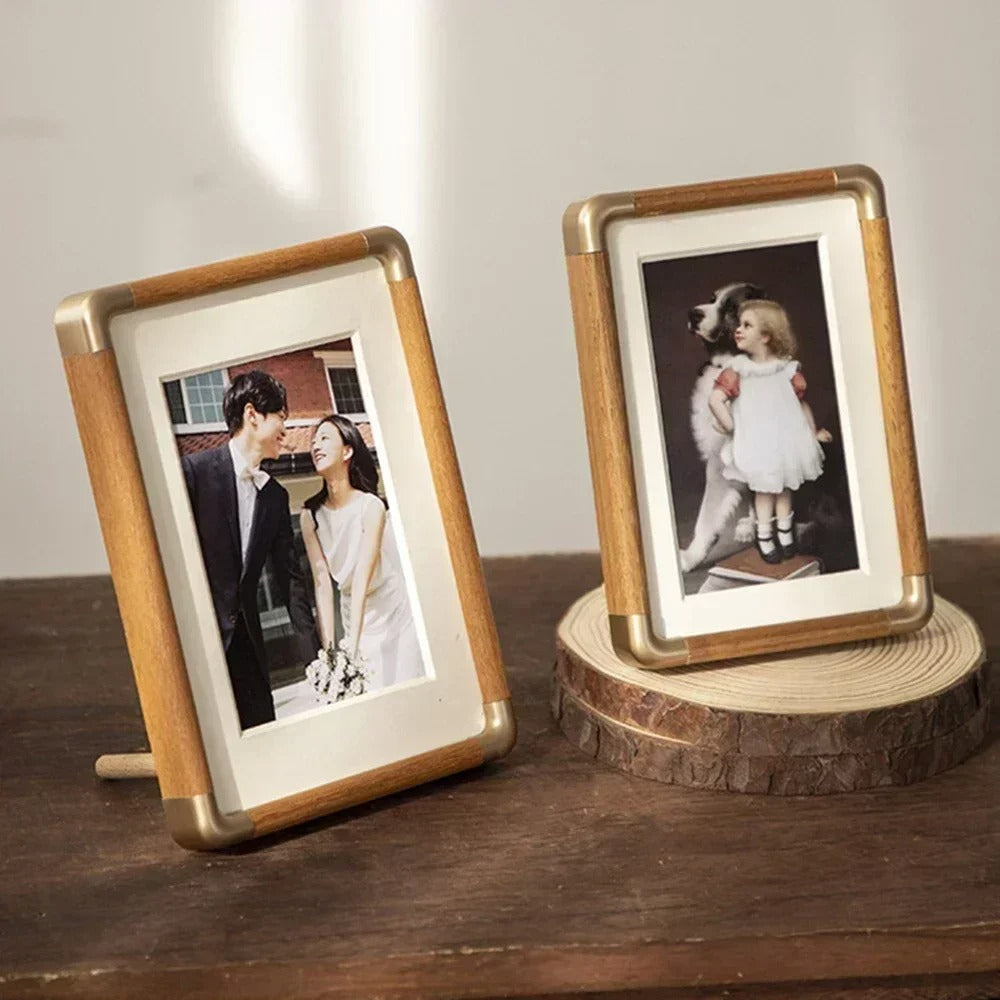 Vintage Wood and Brass Tabletop Photo Frame Classic Home Decor
