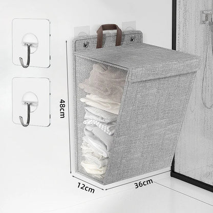 Wall-Mounted Foldable Laundry Basket Adhesive No-Drill Space-Saving Hamper Home Decor
