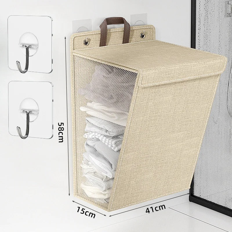 Wall-Mounted Foldable Laundry Basket Adhesive No-Drill Space-Saving Hamper Home Decor