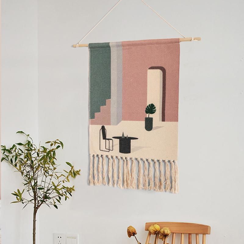 Handwoven Cotton Wall Tapestry Geometric Boho Design Home Decor