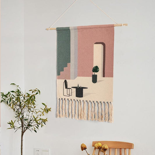 Handwoven Cotton Wall Tapestry Geometric Boho Design Home Decor