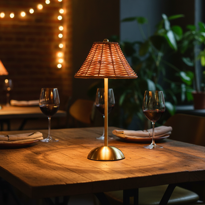 Rattan Lamp on Restaurant Table