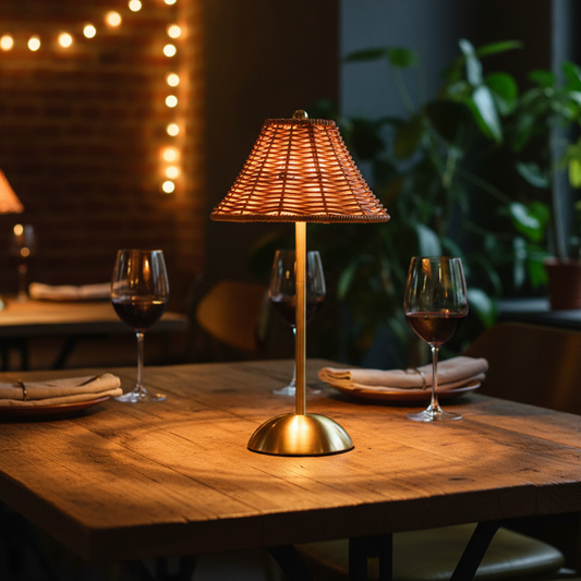 Rattan Lamp on Restaurant Table