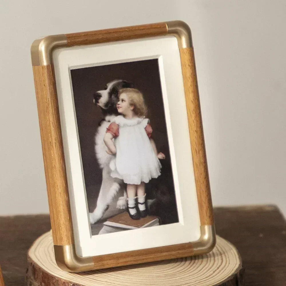 Vintage Wood and Brass Tabletop Photo Frame Classic Home Decor